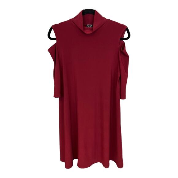 Clara SunWoo Mock Neck Cold Shoulder Dress Merlot NWT - Picture 1 of 12